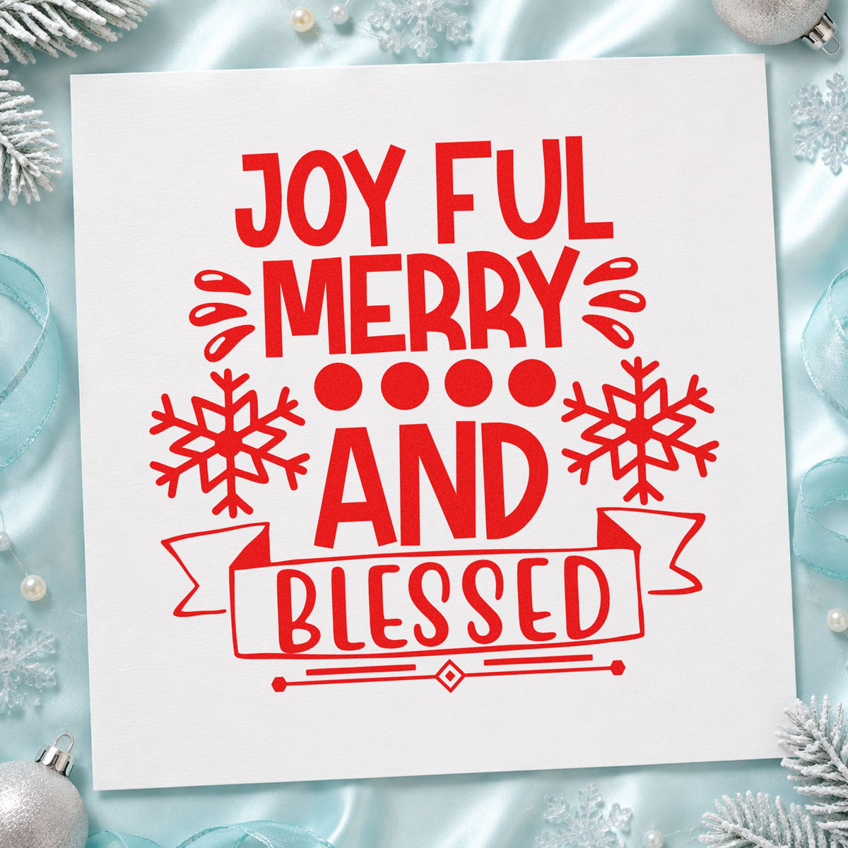 Joyful Merry Blessed Snowflake Banner Rubber Stamp – Duo Hand in use 5