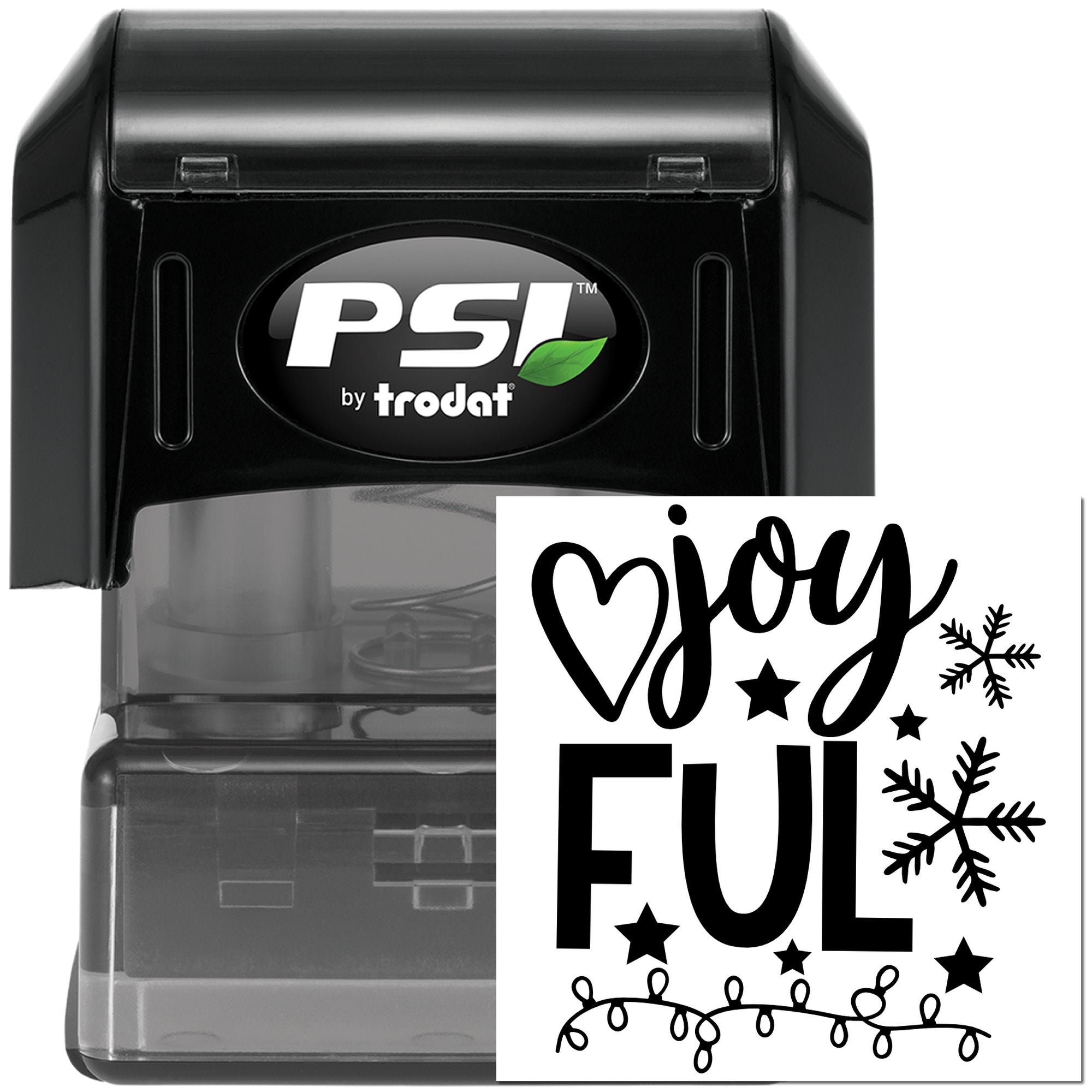 Self-inking PSI by Trodat rubber stamp with custom holiday joyful FUL design for winter crafting and card making