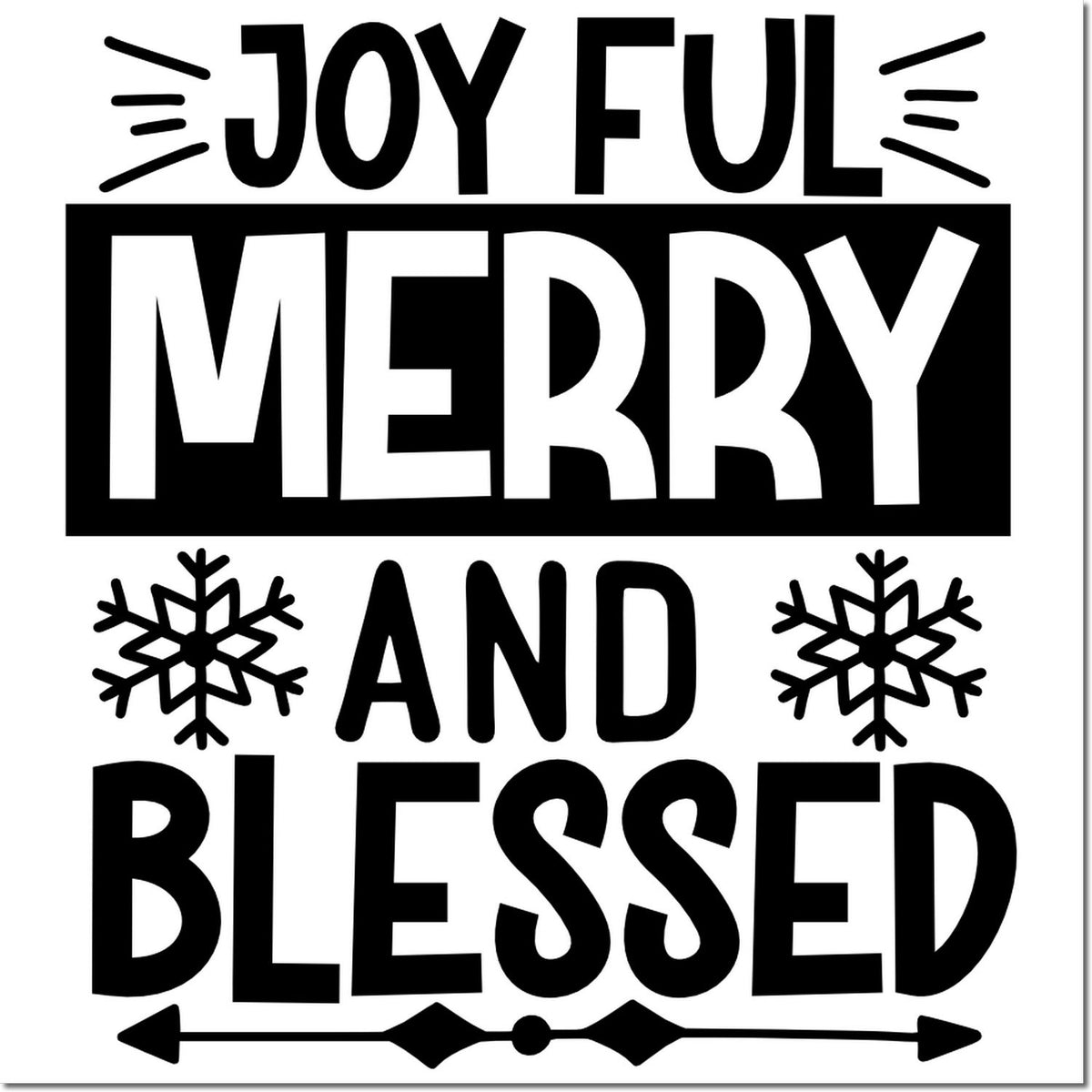 Joyful Merry and Blessed Christmas rubber stamp design with snowflakes, perfect for festive handmade cards, crafts, and holiday gifts.