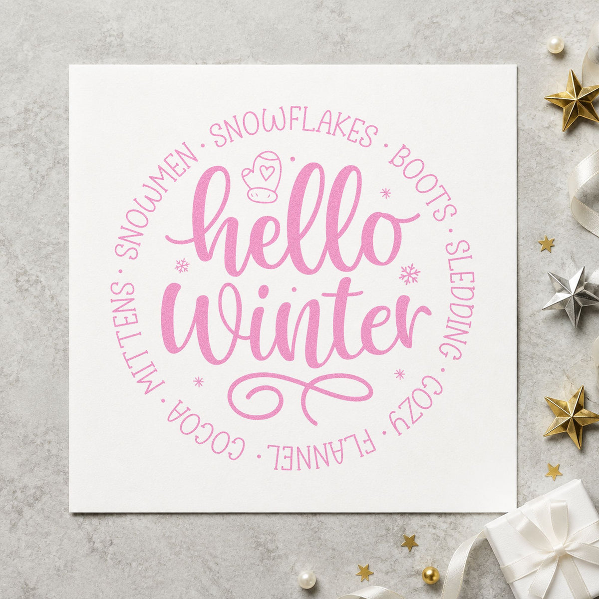 Hello Winter Circular Words Slim Pre-Inked Stamp in use 10