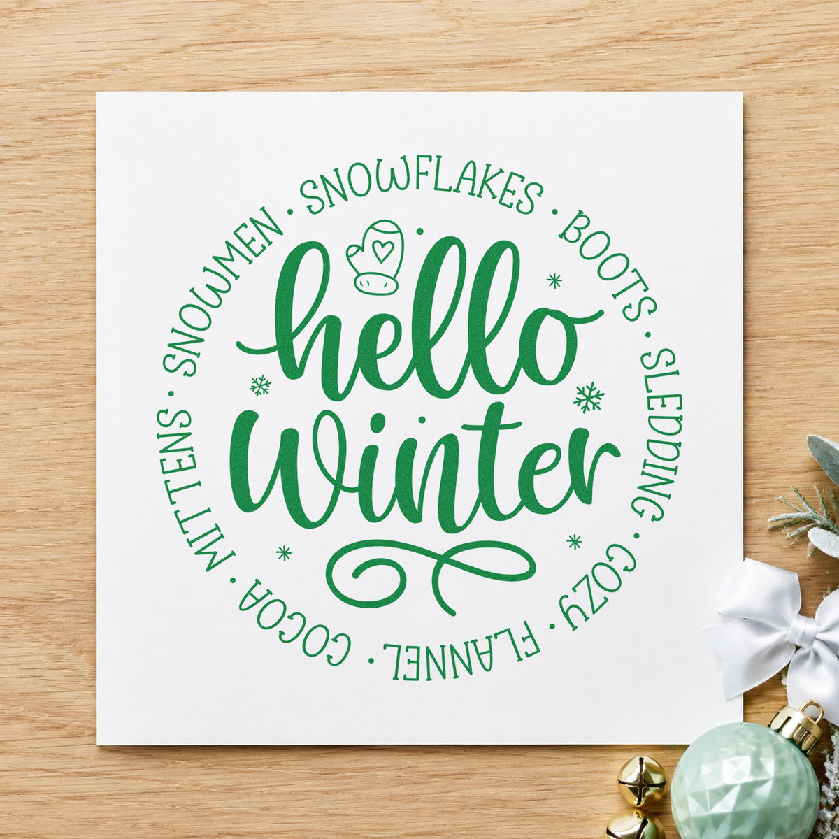 Hello Winter Circular Words Slim Pre-Inked Stamp in use 3