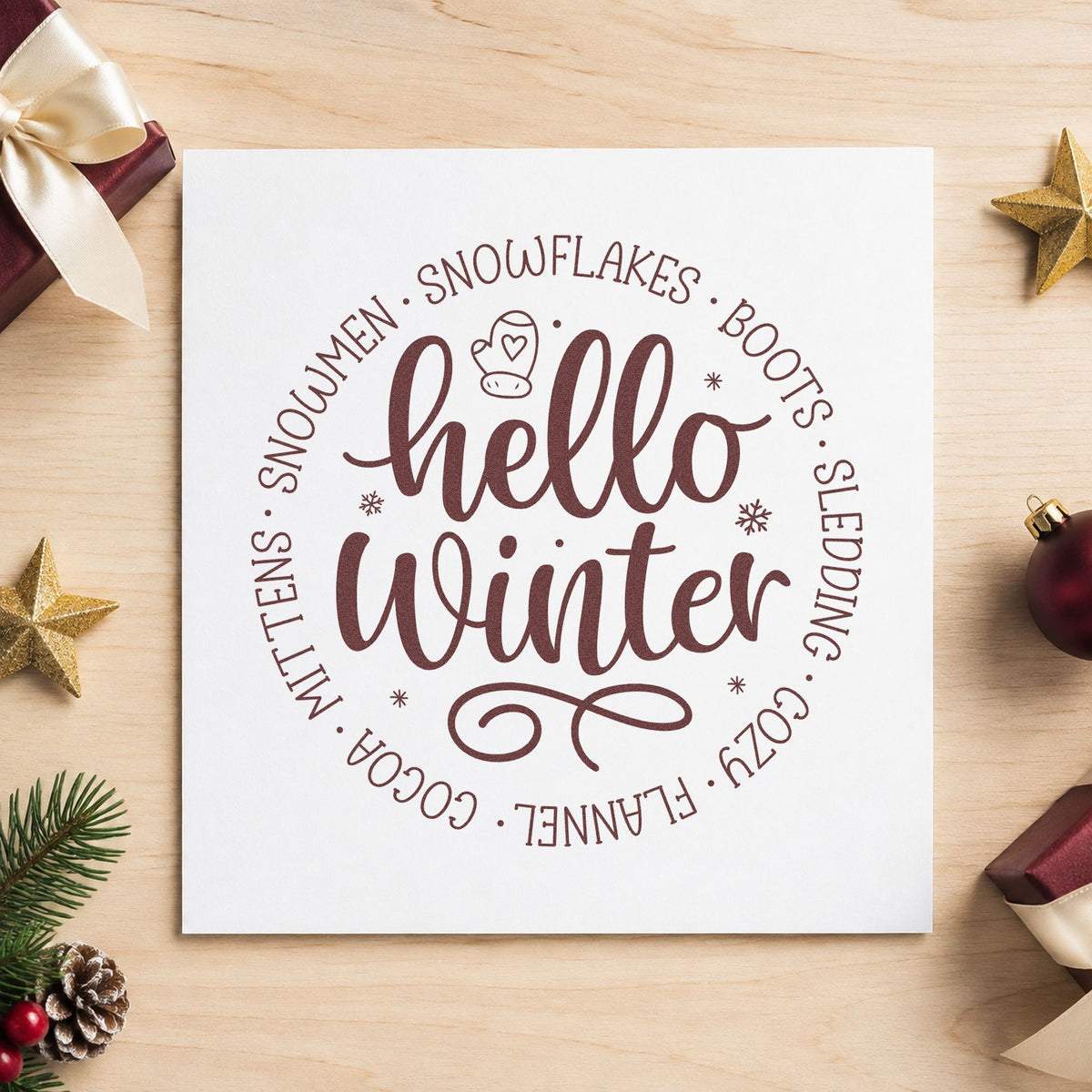 Hello Winter Circular Words Slim Pre-Inked Stamp in use 4