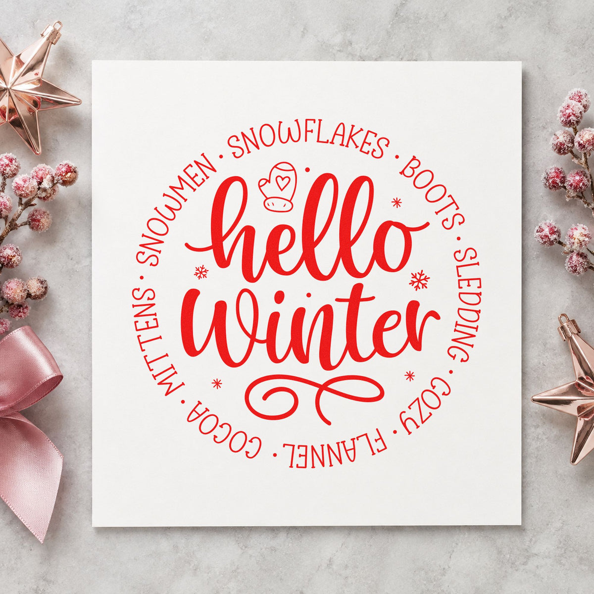 Hello Winter Circular Words Slim Pre-Inked Stamp in use 7