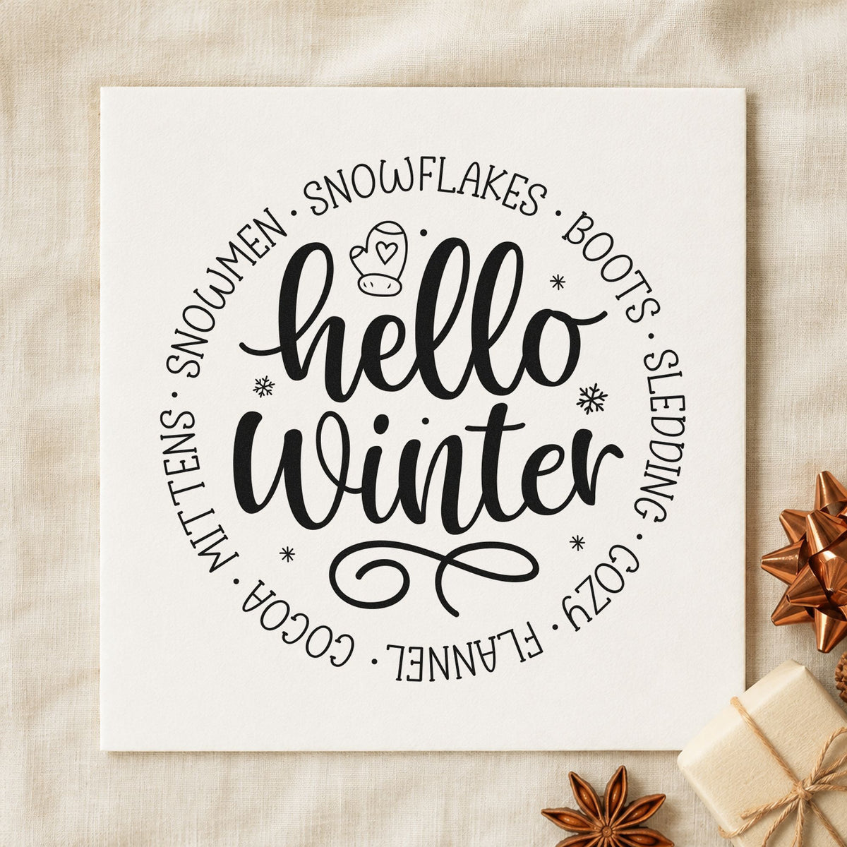 Hello Winter Circular Words Slim Pre-Inked Stamp in use 9