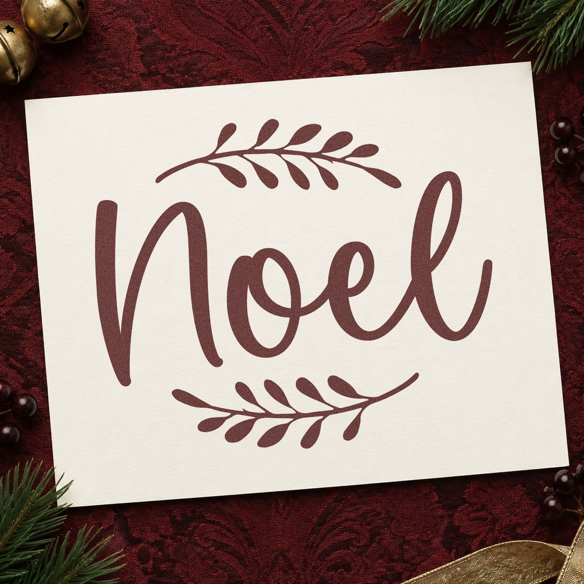 Noel With Leafy Sprigs Self-Inking Stamp in use 4