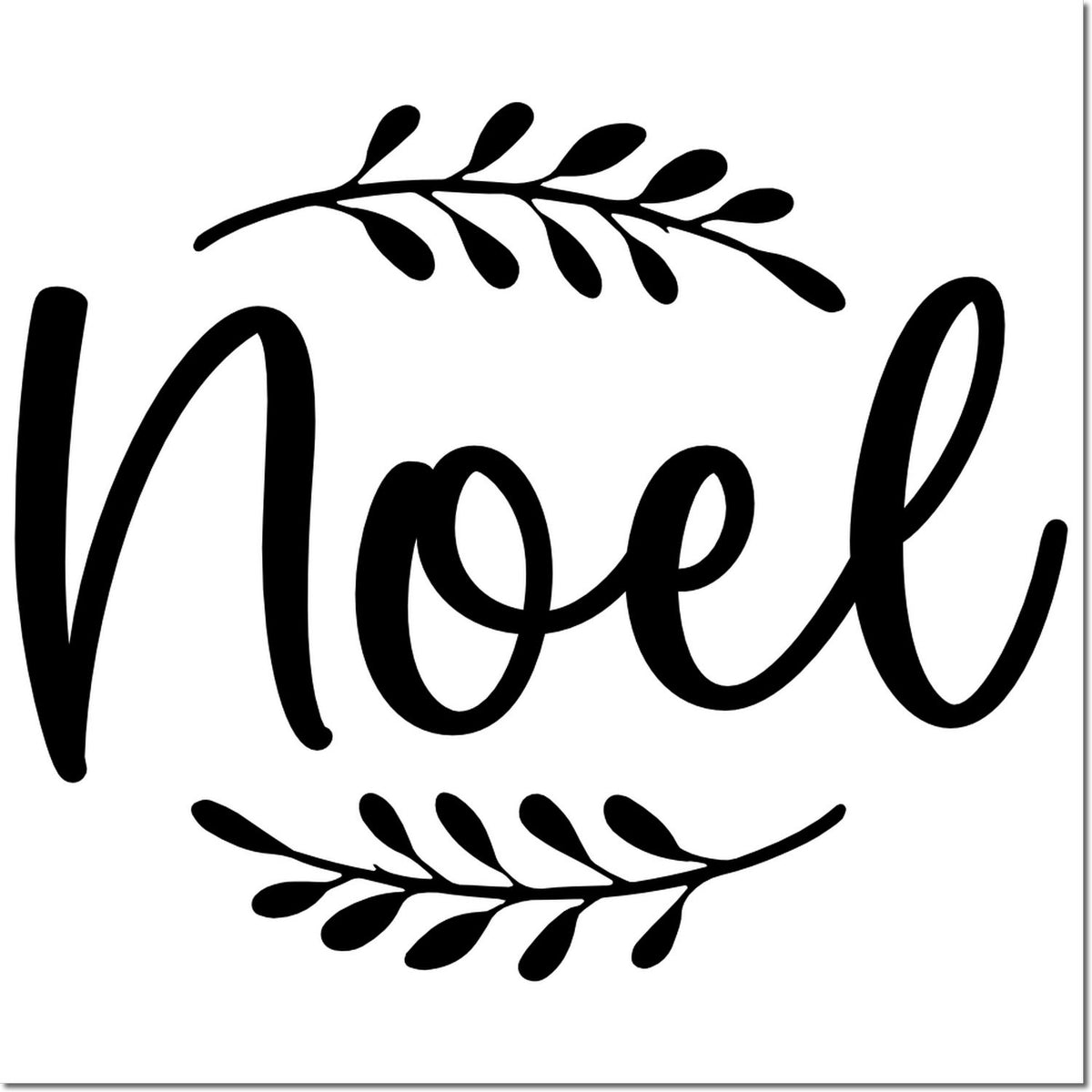 Noel Christmas rubber stamp with decorative leafy branches, ideal for holiday cards, crafts, and seasonal decor.