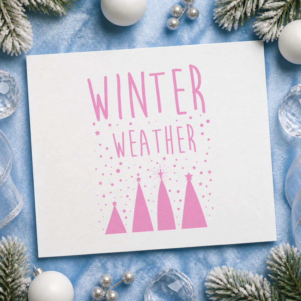 Winter Weather Four Trees craft stamp in purple ink on cardstock, an easy option for geometric album page.