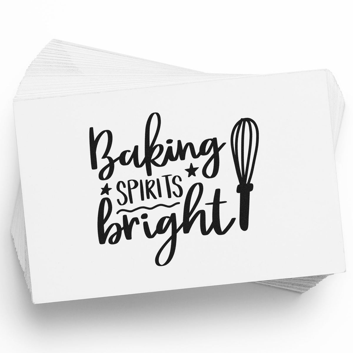 Baking Spirits Bright holiday rubber stamp design with whisk for Christmas baking cards and crafts.