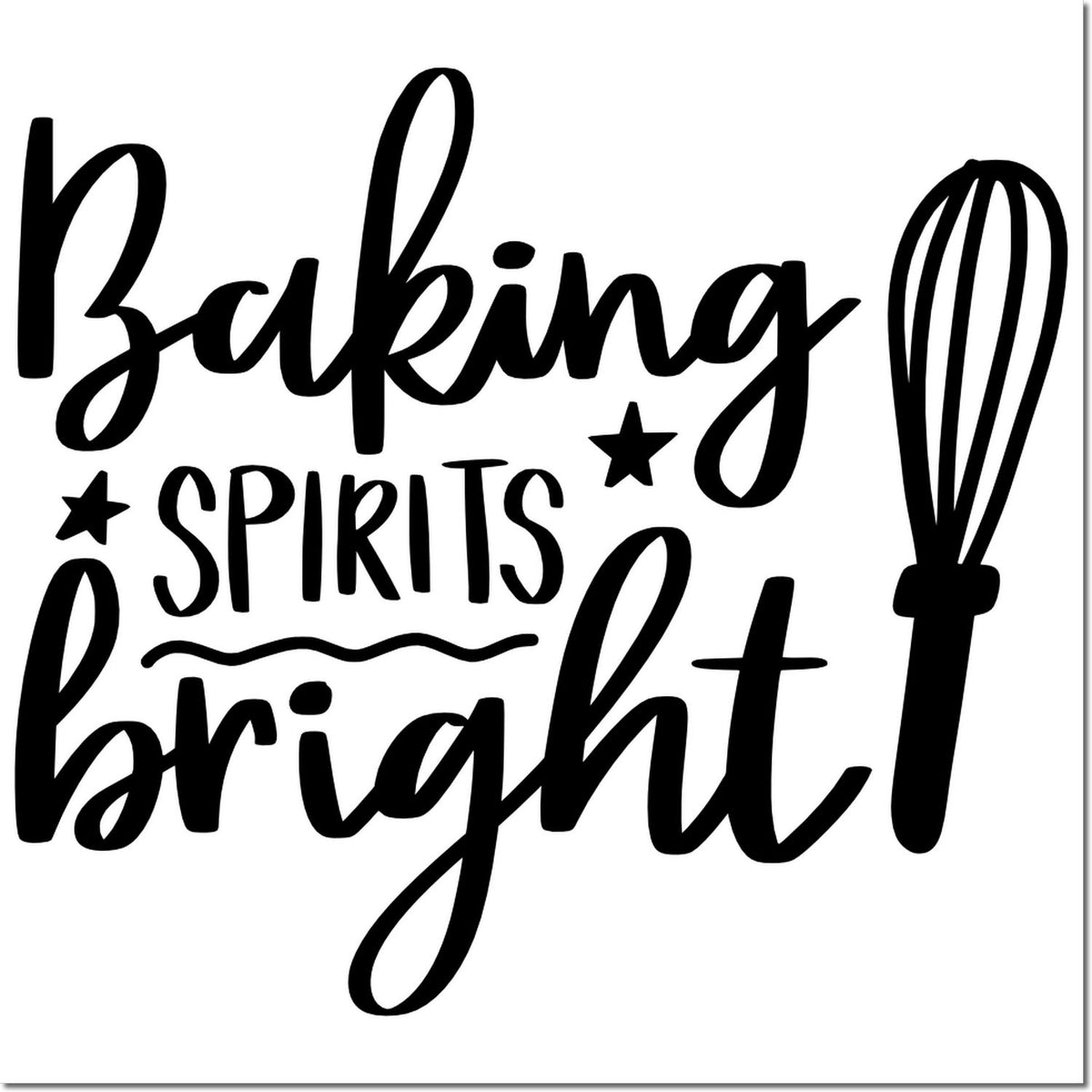 Baking spirits bright holiday rubber stamp with whisk graphic for festive baking and Christmas crafts