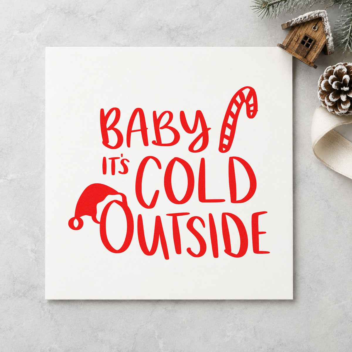 Baby It's Cold Outside Hat Rubber Stamp – Duo Hand in use 5