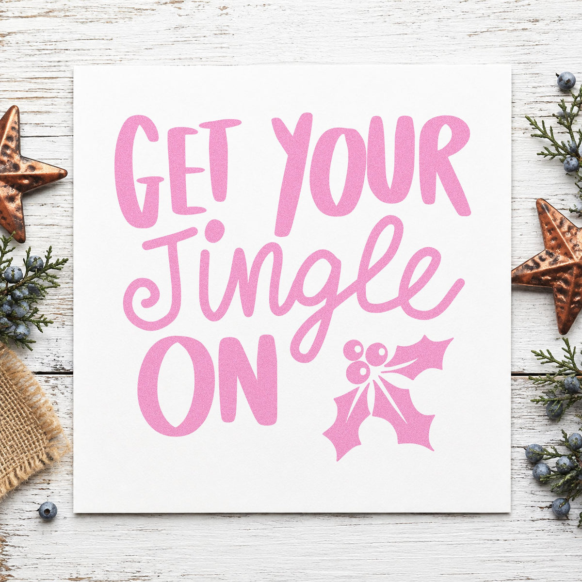 Get Your Jingle On Holly craft stamp in purple ink on cardstock, an easy option for event album page.
