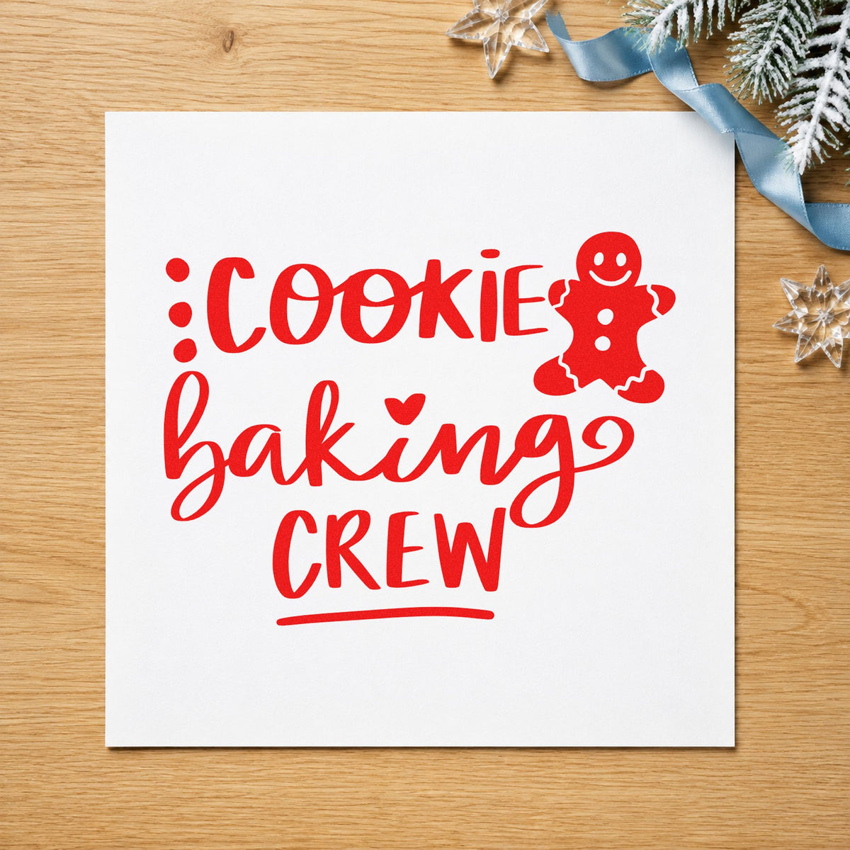 Cookie Baking Crew Gingerbread Lettering Rubber Stamp – Wood Handle in use 7