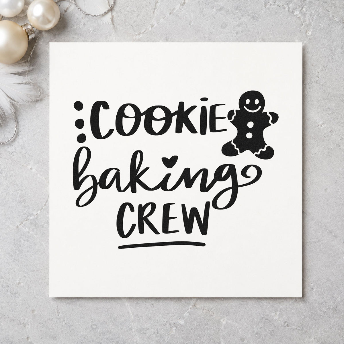 Cookie Baking Crew Gingerbread Lettering Rubber Stamp – Wood Handle in use 9