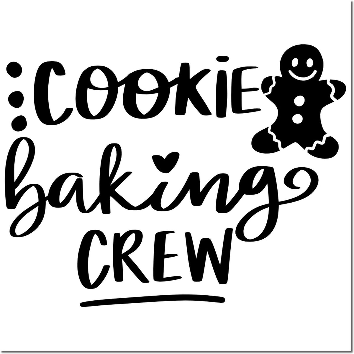 Cookie Baking Crew rubber stamp design with gingerbread man icon for baking, holiday treats, and kitchen crafting.