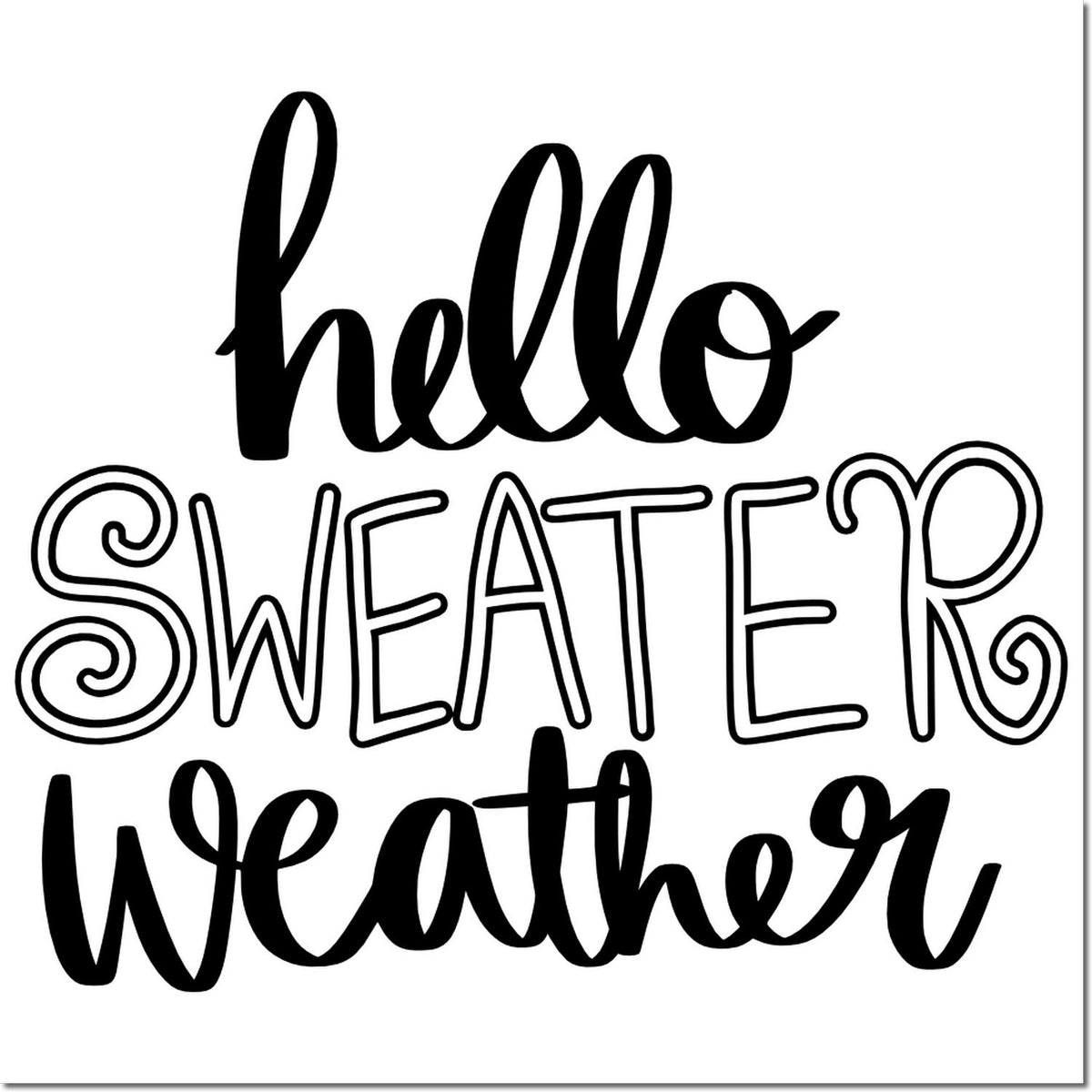 Hello Sweater Weather rubber stamp design for fall crafts, seasonal cards, and cozy autumn DIY projects.