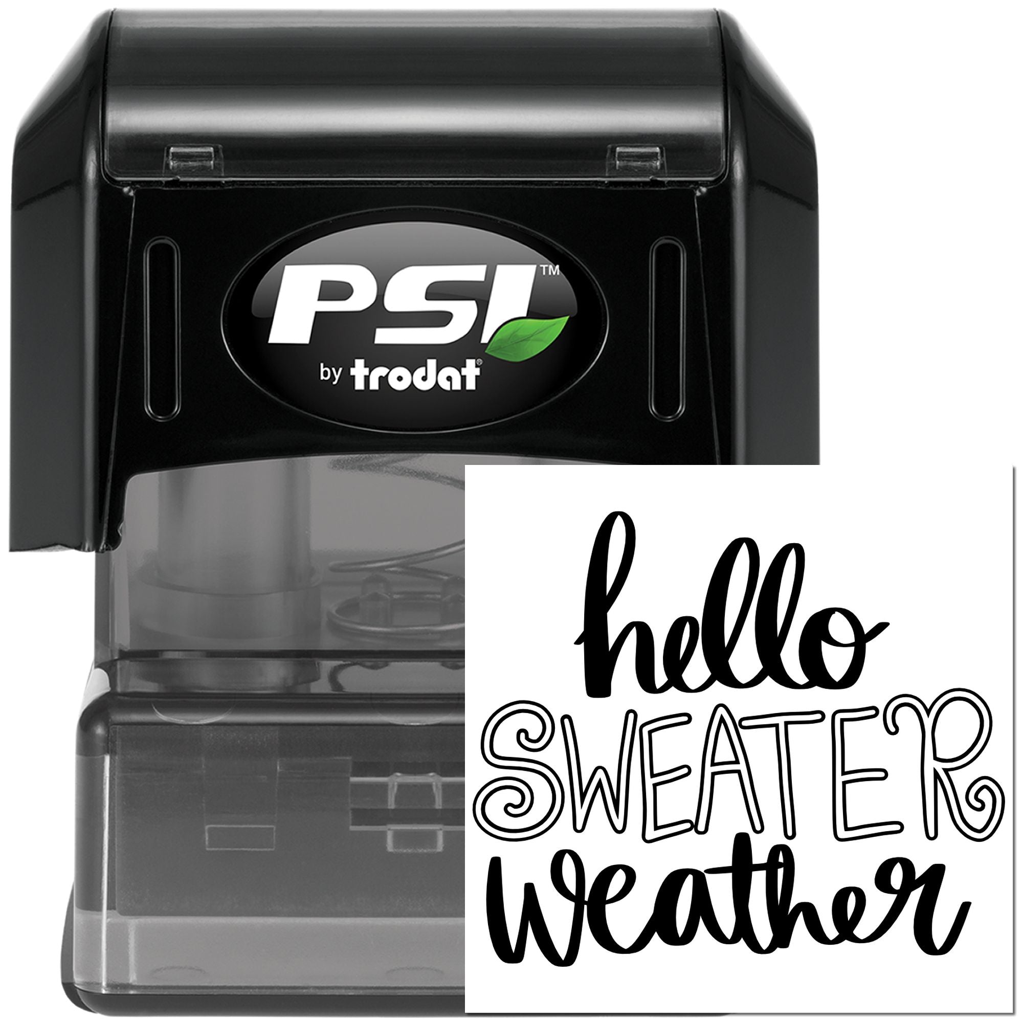 PSI by Trodat self-inking rubber stamp with hello sweater weather design for fall crafts, cards, and stationery.