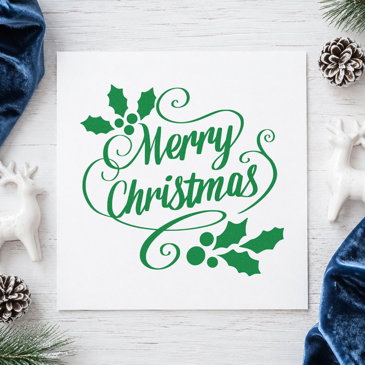 Merry Christmas Holly Flourishes Frame Accent PSI Pre-Inked Stamp in use 3