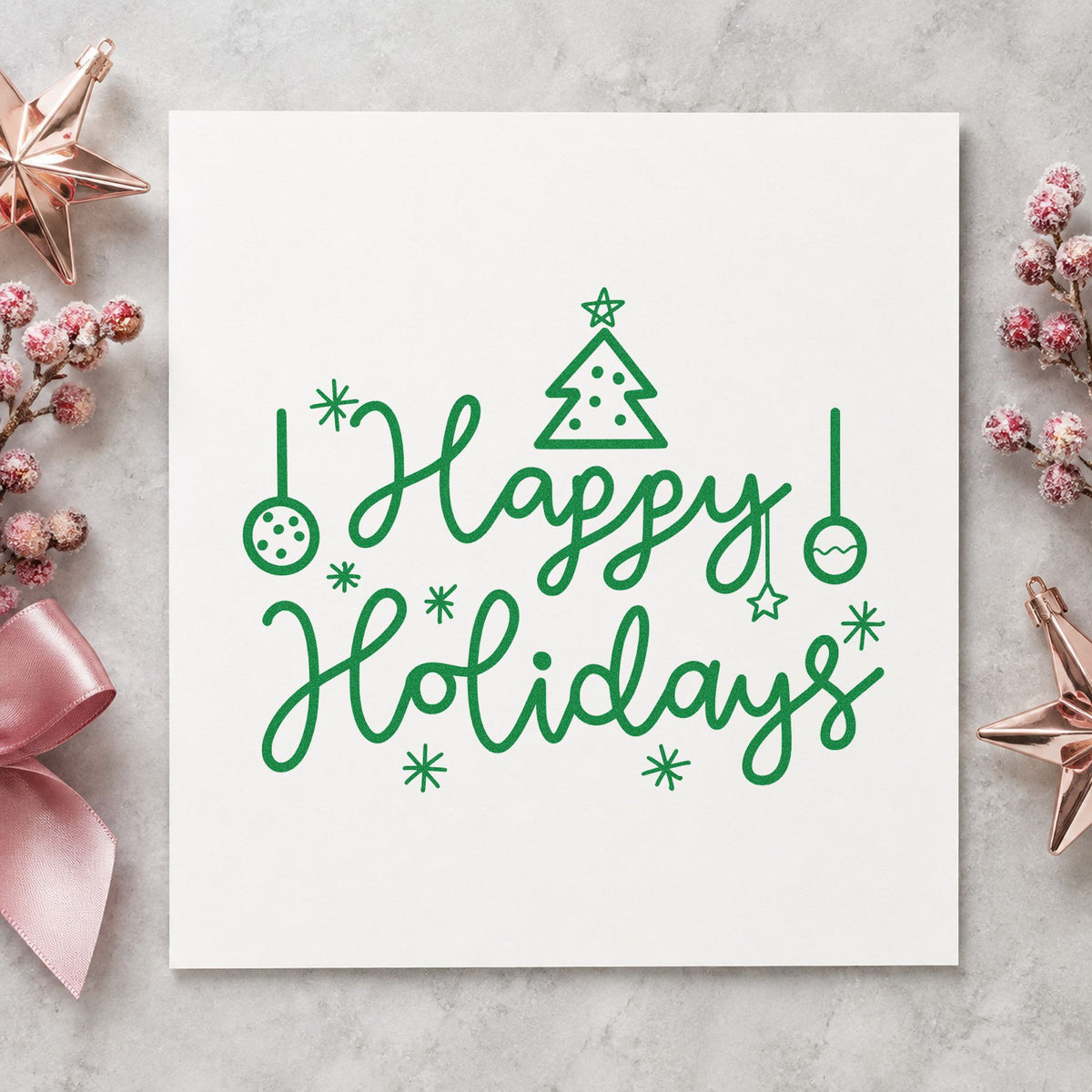 Happy Holidays Tree Ornaments Wood Handle Stamp in use 6