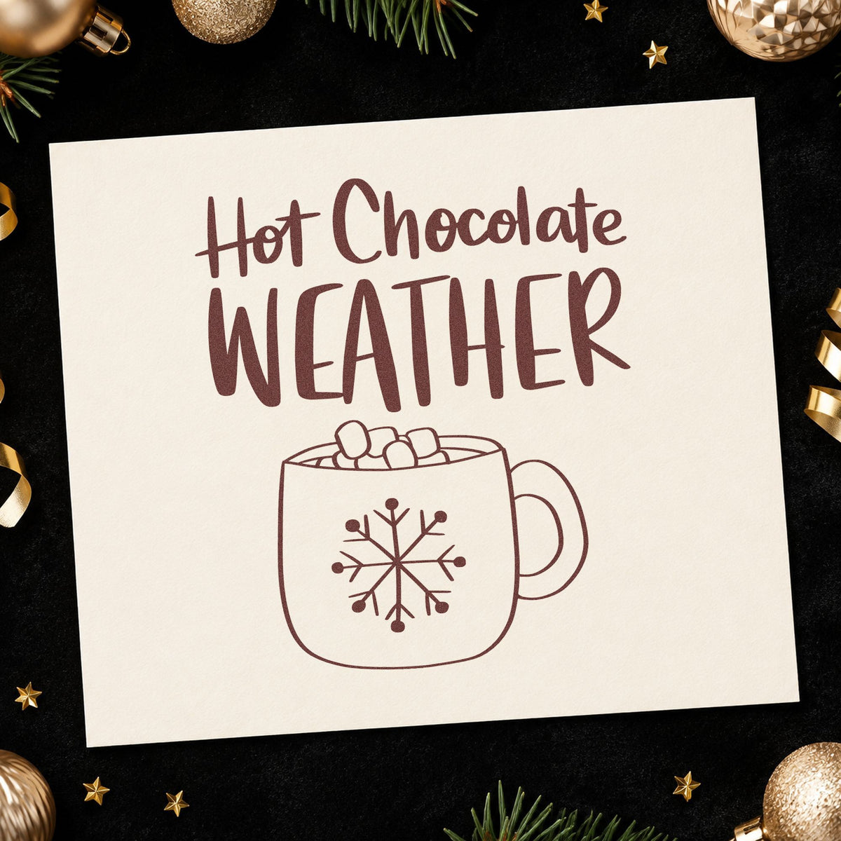 Hot Chocolate Weather Mug rubber stamp printed in brown ink, ready for recipe ratio sheet and similar paper crafts.