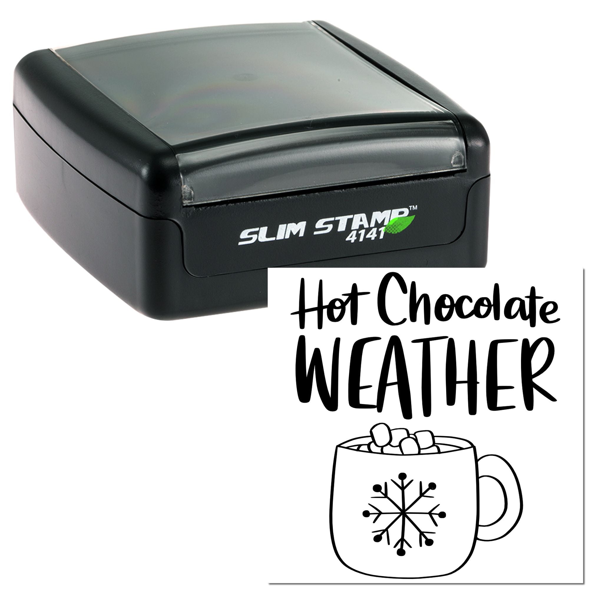 Slim Stamp 4141 self-inking rubber stamp showing a Hot Chocolate Weather mug design for winter crafts.
