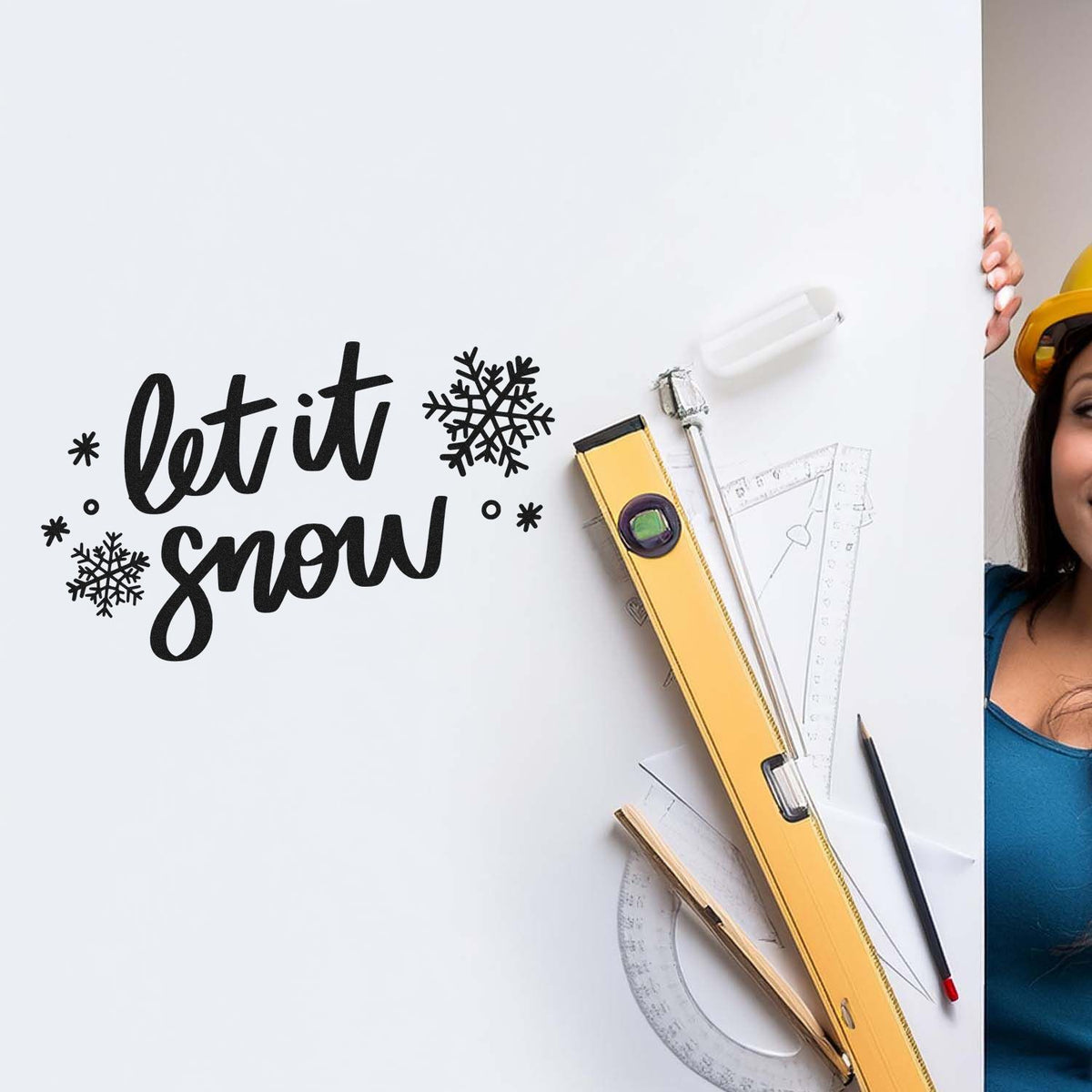 Let it snow rubber stamp design with snowflakes, perfect for winter crafts, holiday cards, and seasonal DIY projects.
