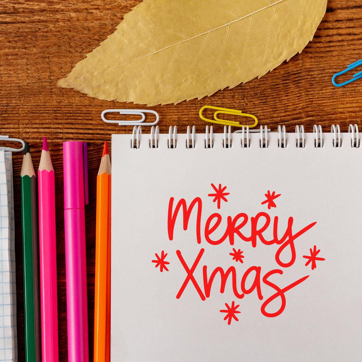 Merry Xmas rubber stamp design for Christmas cards, holiday crafts, and festive stationery projects.