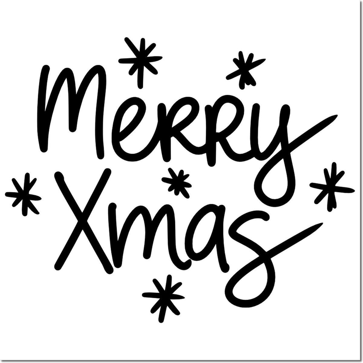 Merry Xmas rubber stamp design with festive snowflakes for holiday cards and crafts