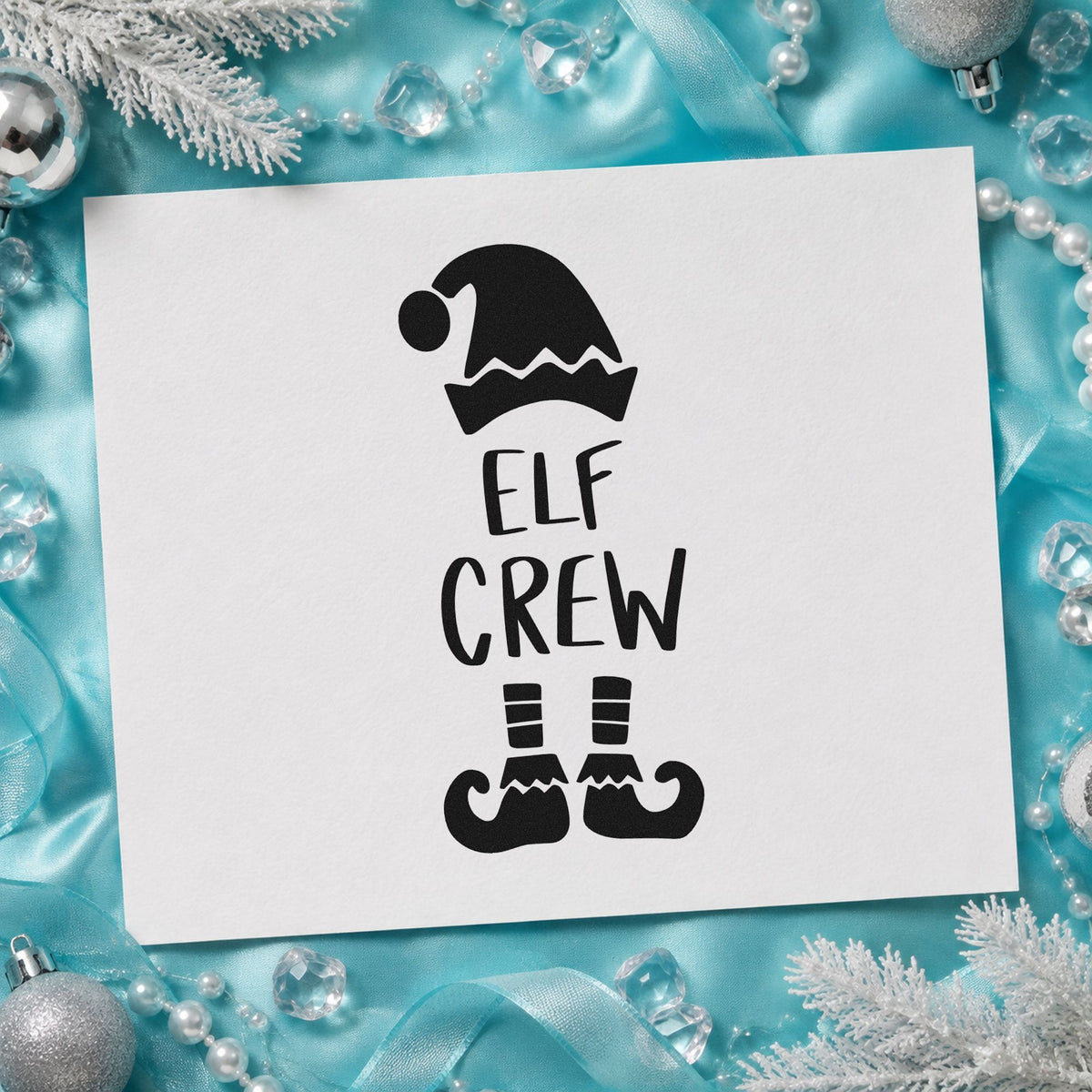 Elf Crew Hat And Shoes rubber stamp printed in black ink, ready for hat and legs cards and similar paper crafts.