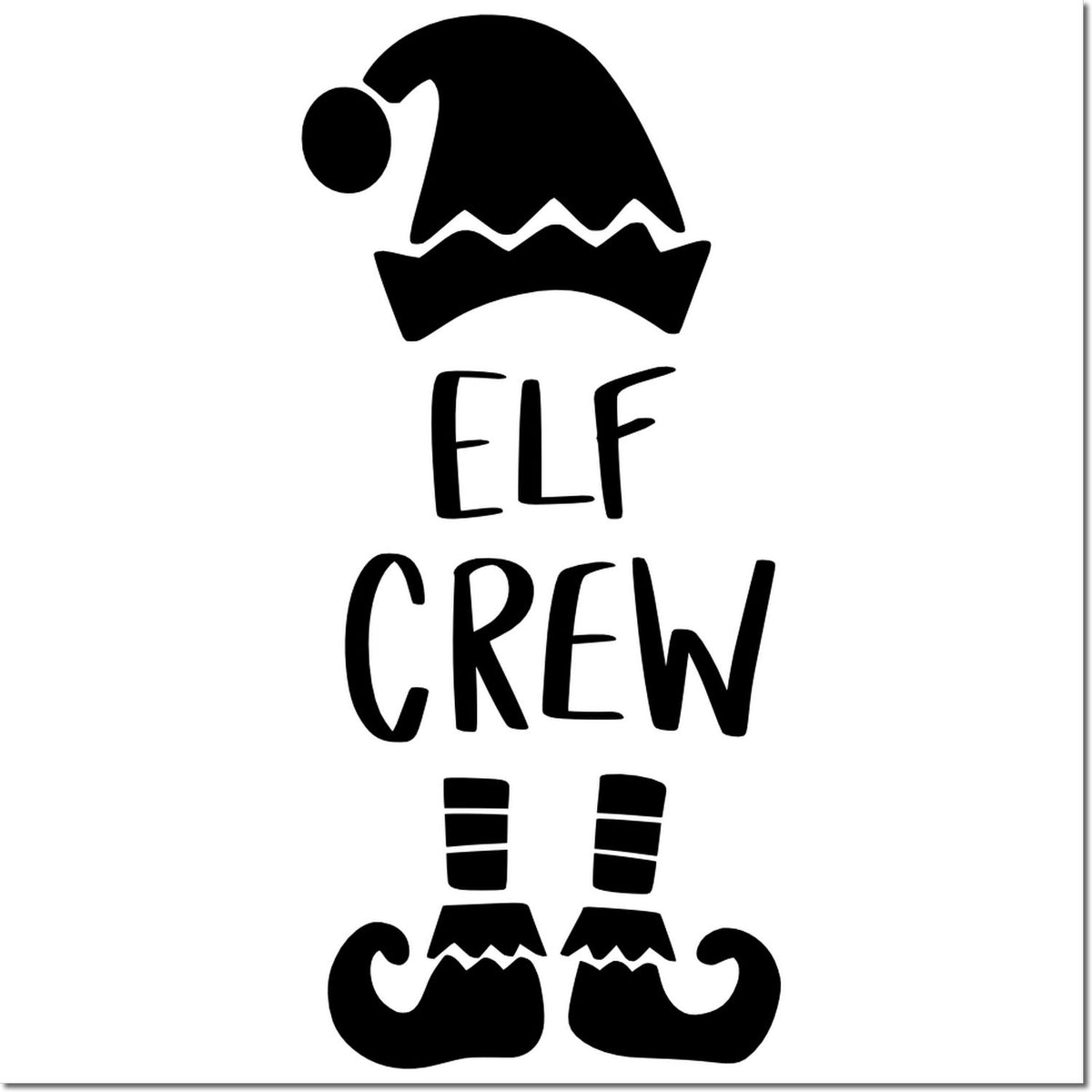 Elf Crew rubber stamp design with festive elf hat and shoes, perfect for Christmas cards, holiday crafts, and seasonal projects.