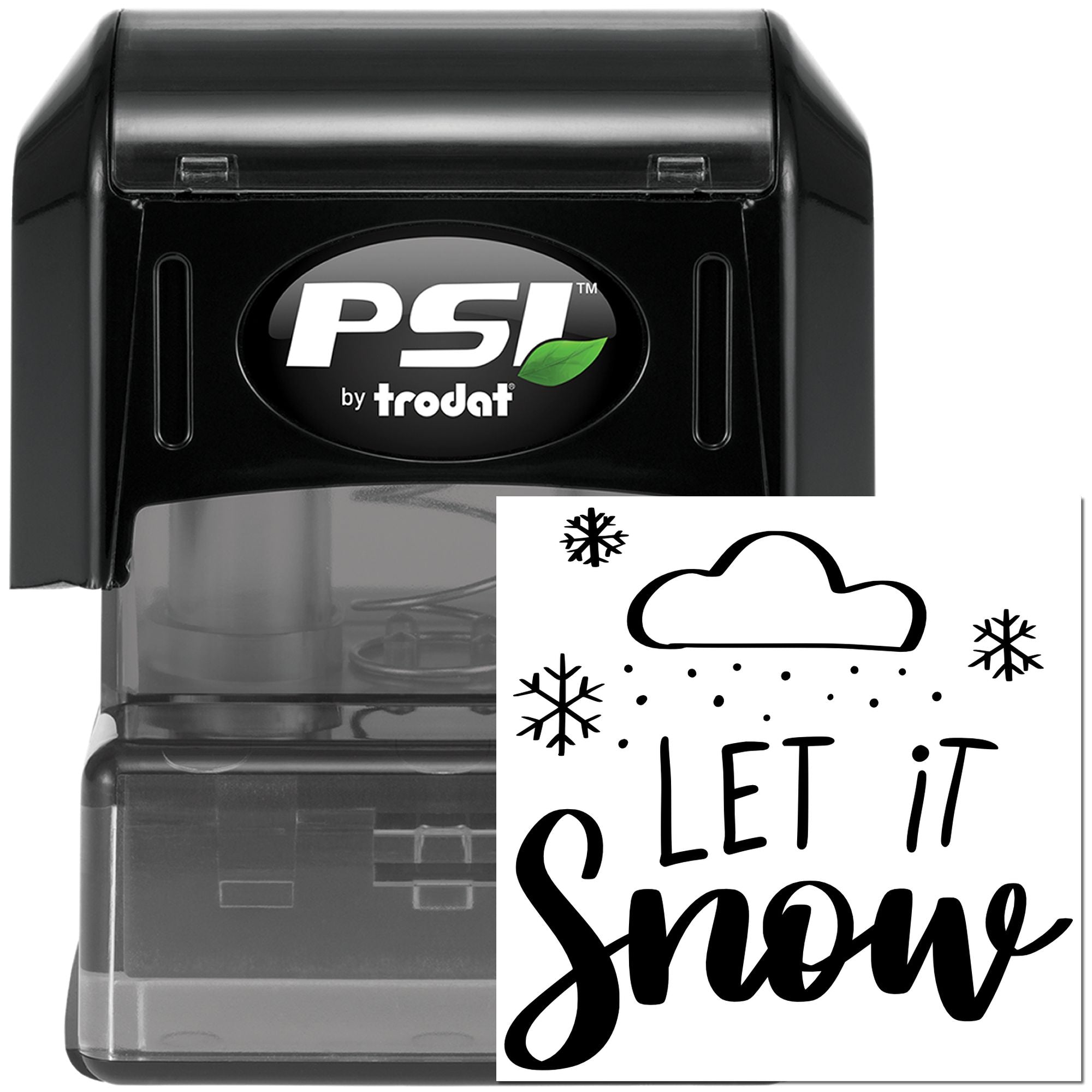 PSI by Trodat self-inking rubber stamp with Let it Snow winter design and snowflake icons for holiday crafting