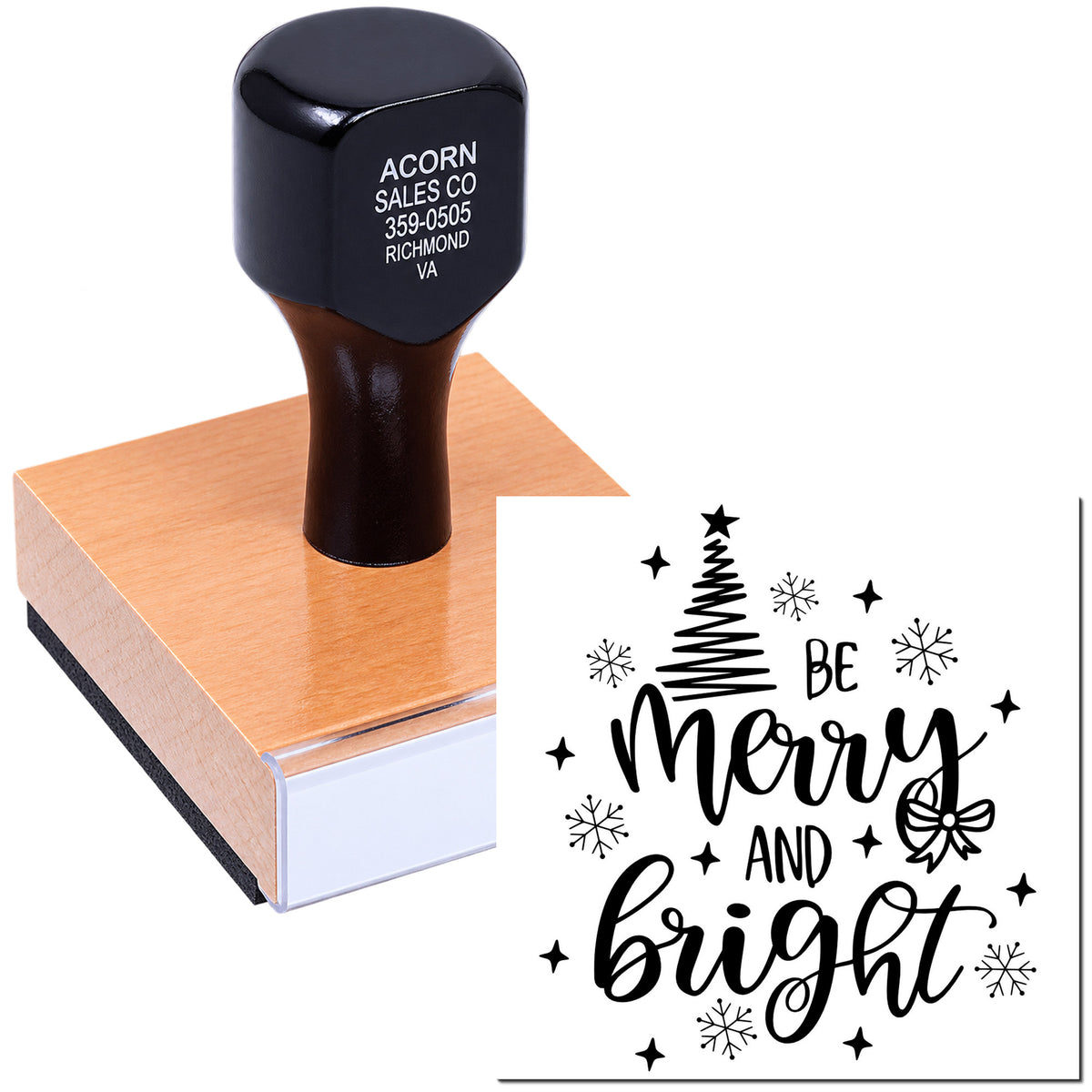 Christmas rubber stamp with Be Merry and Bright holiday design for festive card making and gift tags.