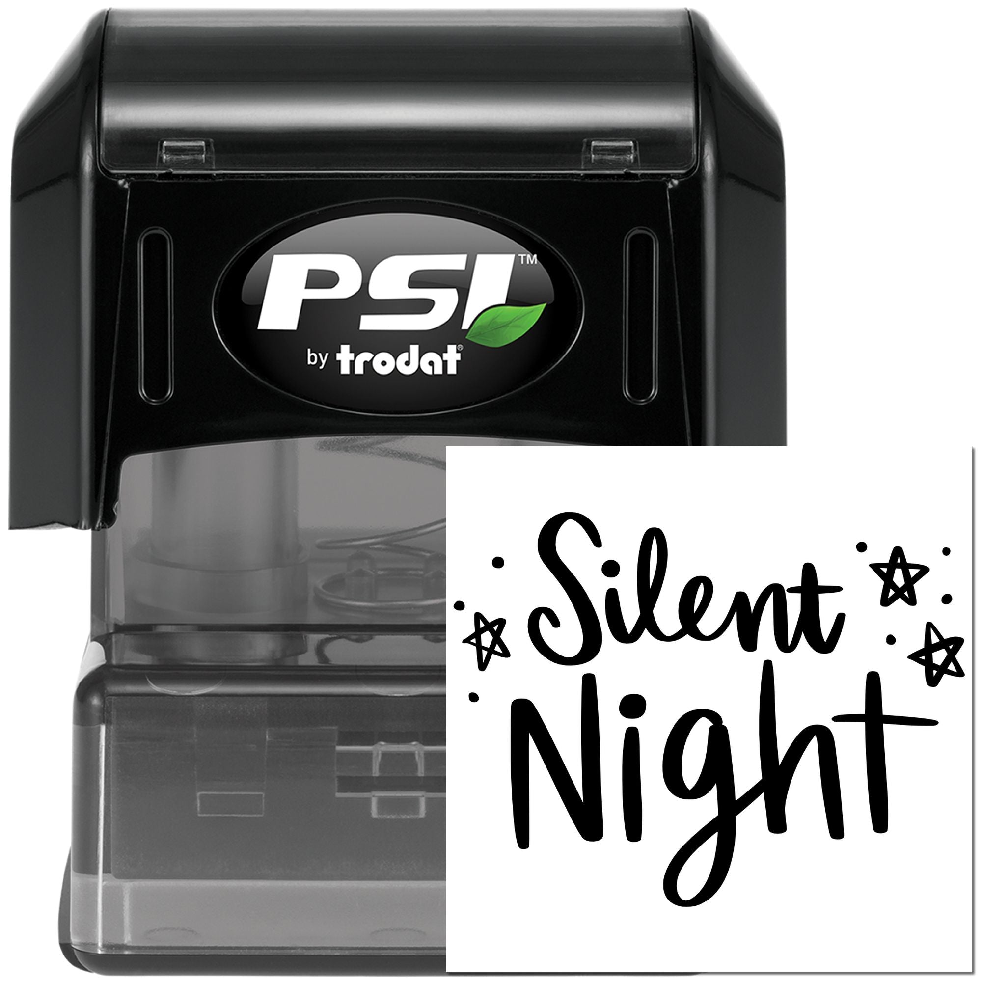PSI by Trodat self-inking rubber stamp with Silent Night design for holiday cards, crafts, and custom stamping.