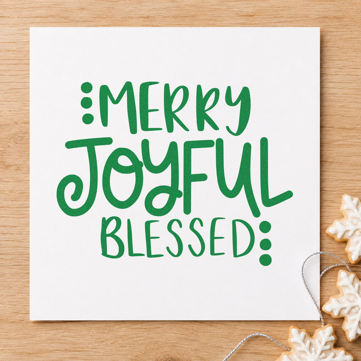 Merry Joyful Blessed Dots Stamp – Duo Hand in use 8
