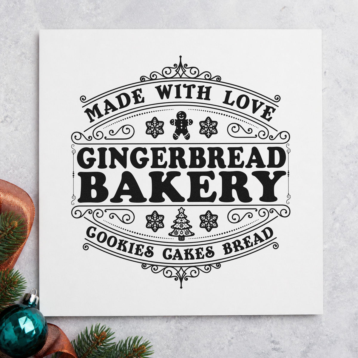 Made With Love Gingerbread Bakery Tree Motif Stamp – Self-Inking in use 3