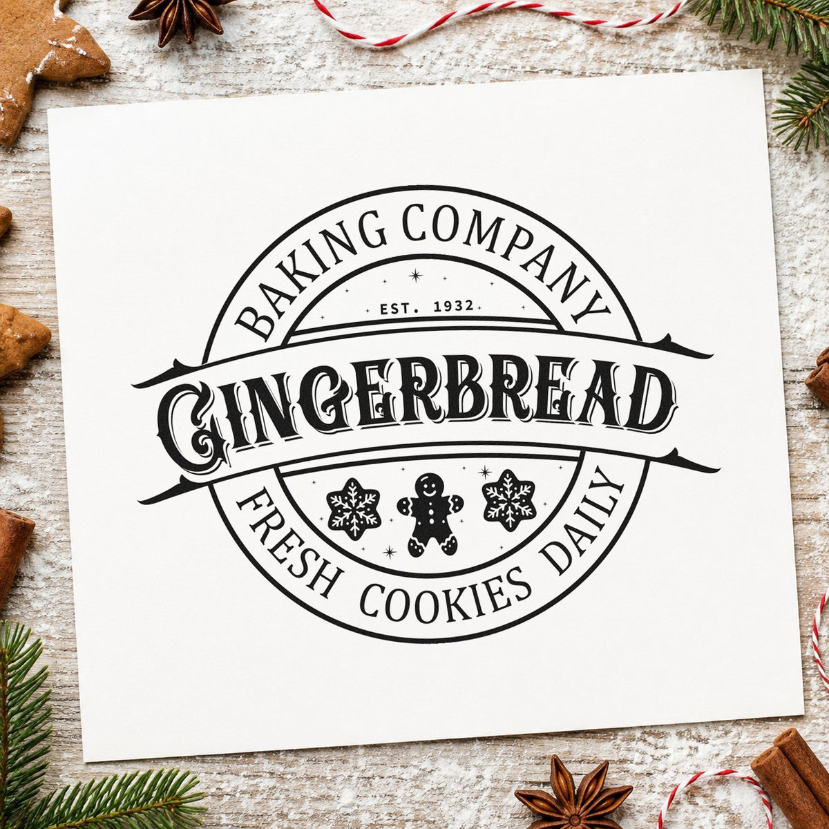 Gingerbread Fresh Cookies Daily rubber stamp printed in black ink, ready for prep schedule sheet and similar paper crafts.