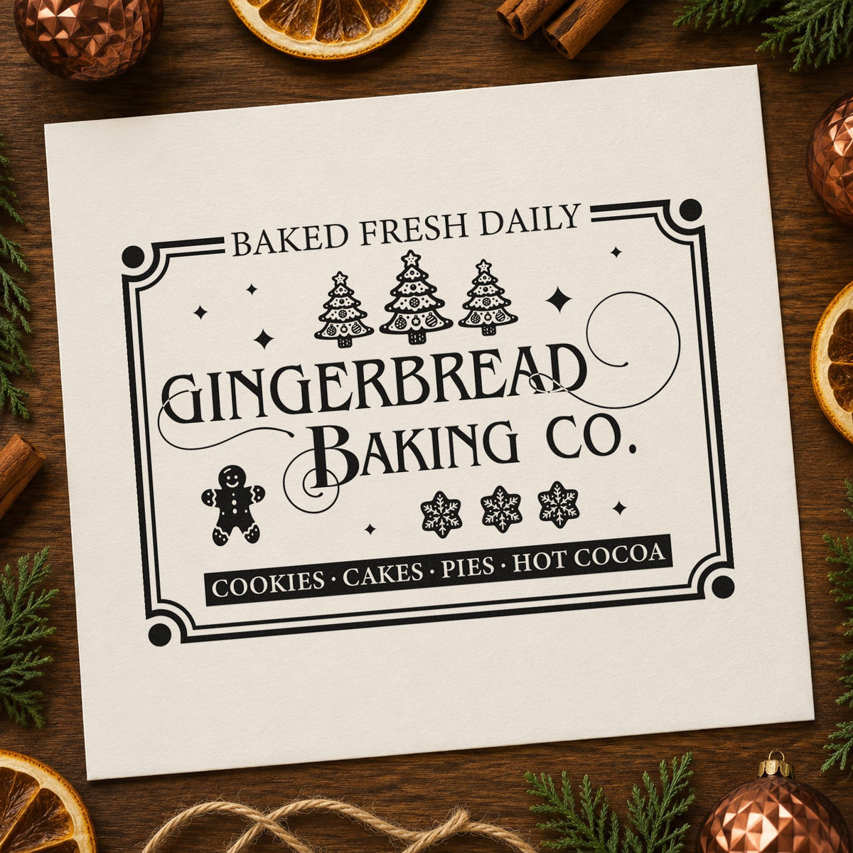 Gingerbread Baking Company Daily rubber stamp printed in black ink, ready for market day sheet and similar paper crafts.