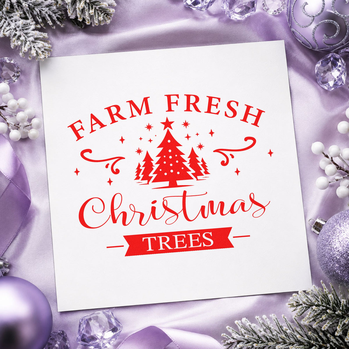 Farm Fresh Christmas Trees Emblem With Stars Hand Stamp – Duo in use 5