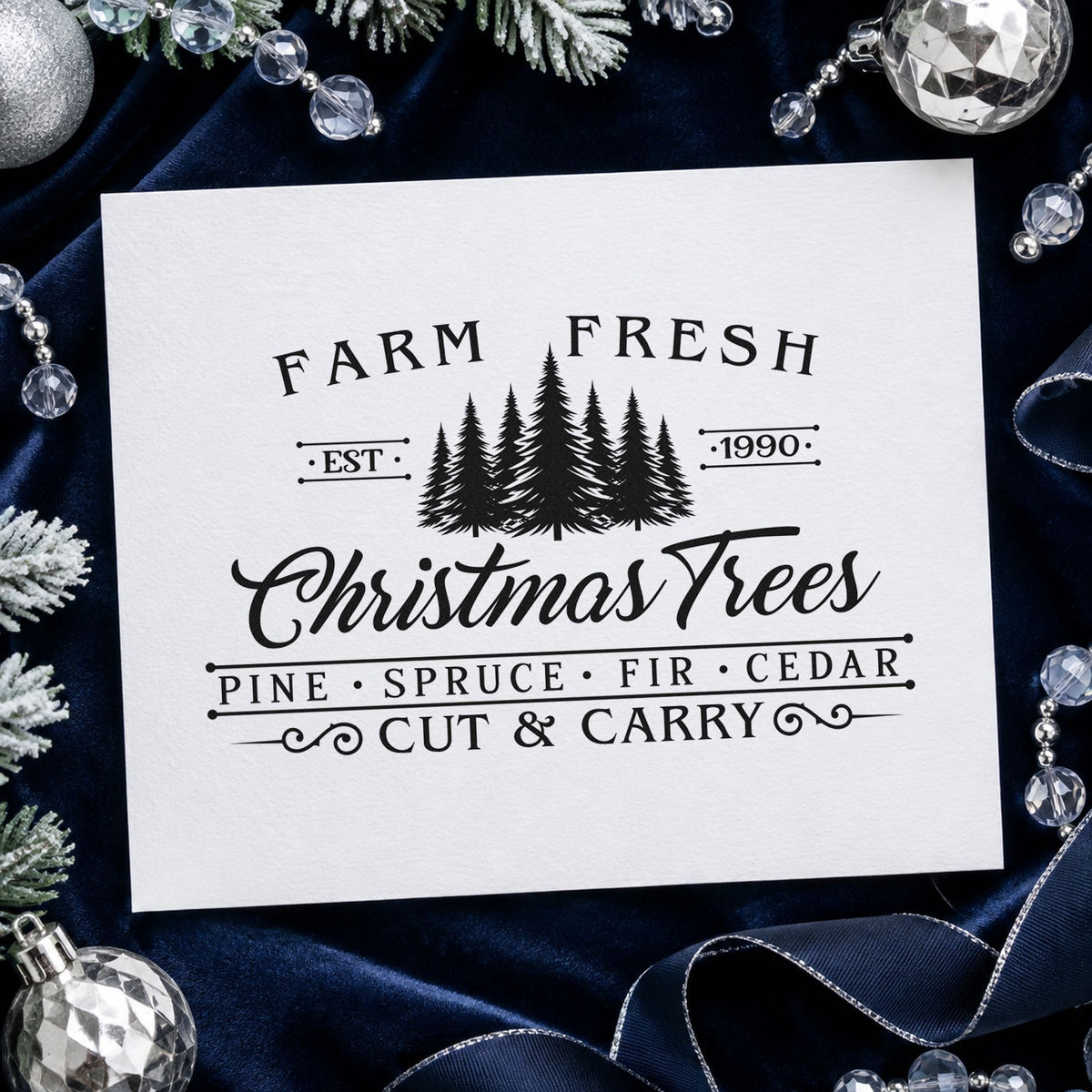 Farm Fresh Trees Est 1990 Pine Motif PSI Pre-Inked Stamp in use 3