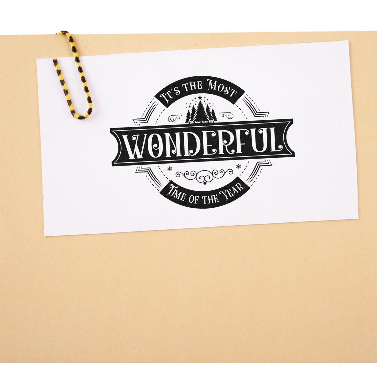 Vintage Christmas rubber stamp design reading Its the Most Wonderful Time of the Year for festive cards and gift tags.