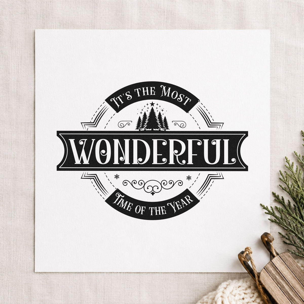 Most Wonderful Time Badge rubber stamp printed in black ink, ready for approval mark page and similar paper crafts.
