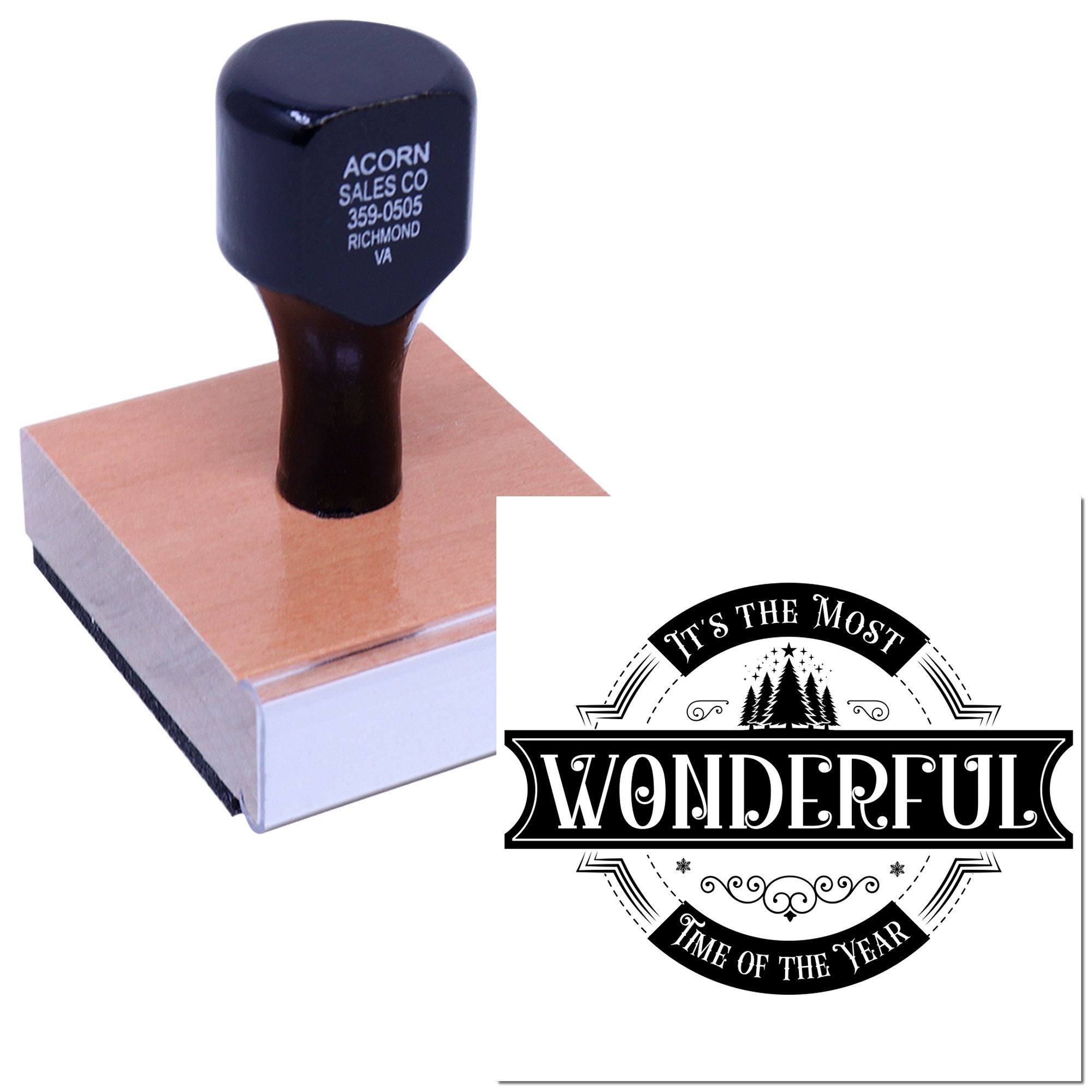 Custom rubber stamp with a holiday design reading Its the Most Wonderful Time of the Year for festive card making.
