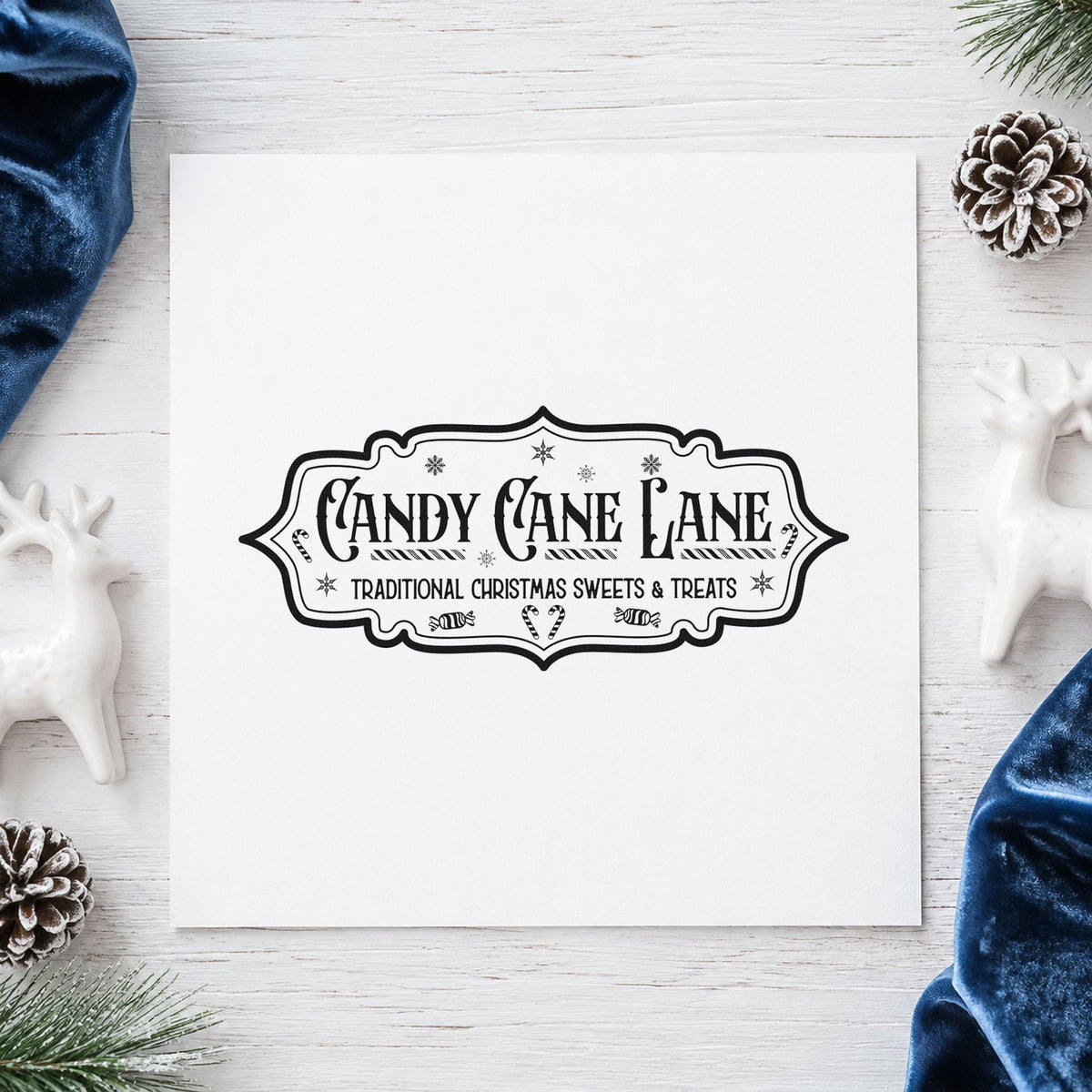 Candy Cane Lane Vintage Sign rubber stamp printed in black ink, ready for lane sign cards and similar paper crafts.