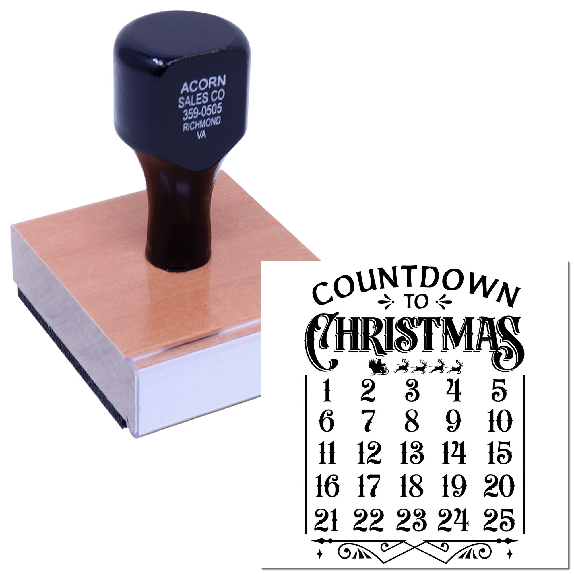 Custom rubber stamp with Countdown to Christmas calendar design for holiday cards, crafts, and advent projects.