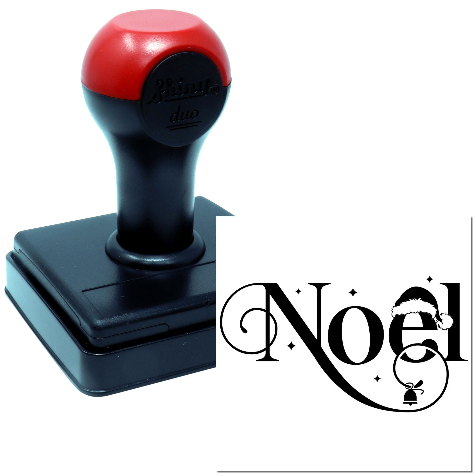 Self-inking Noel rubber stamp for Christmas cards, festive crafts, and seasonal stationery.