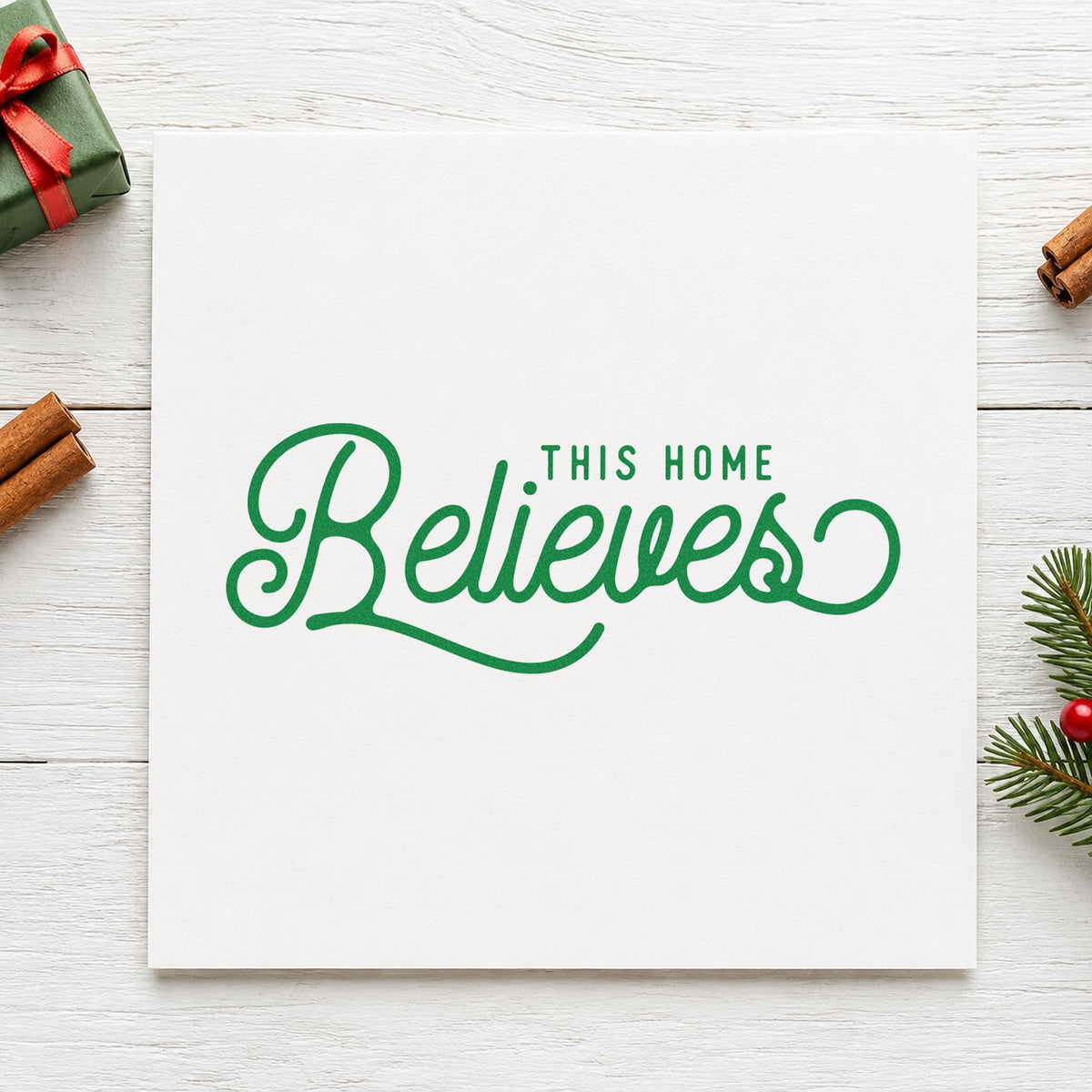 This Home Believes Script Wood Handle Stamp in use 6