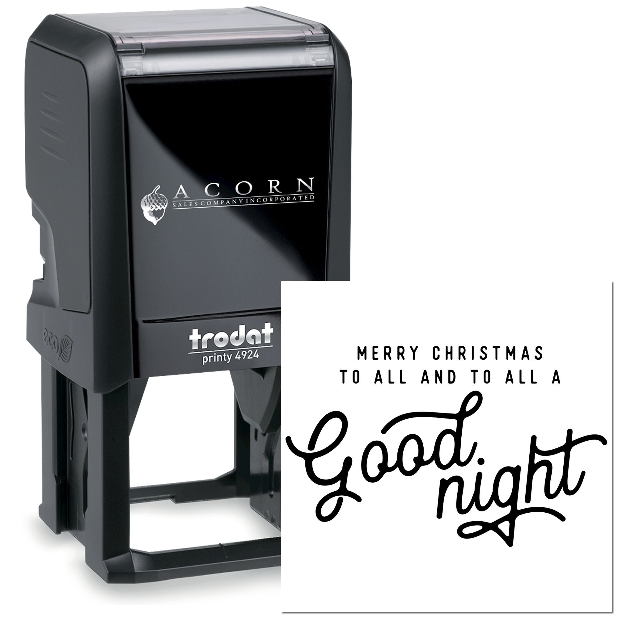 Custom self-inking rubber stamp Trodat Printy 4924 with holiday greeting Merry Christmas to all and to all a Good night.