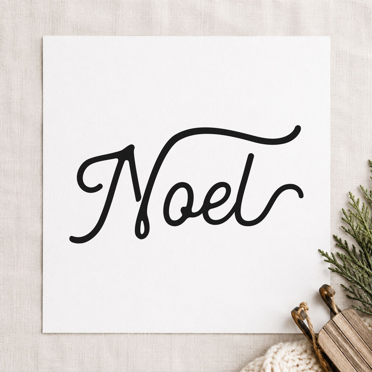 Noel Flowing Script Rubber Stamp – Duo Hand in use 3