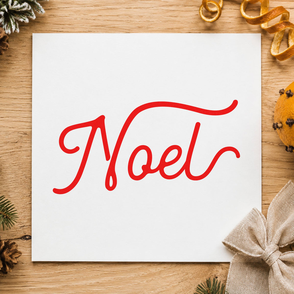Noel Flowing Script Rubber Stamp – Duo Hand in use 5