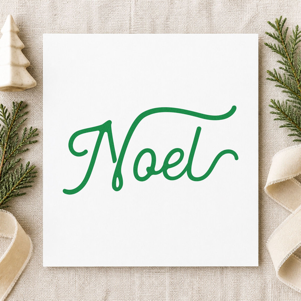 Noel Flowing Script Rubber Stamp – Duo Hand in use 8
