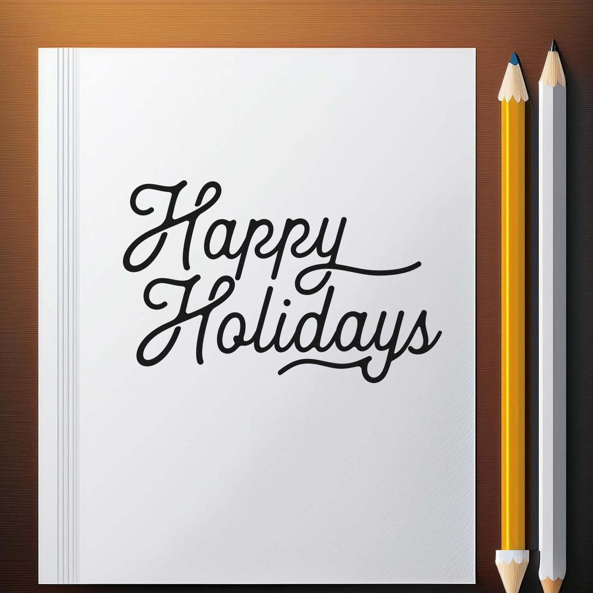 Happy Holidays rubber stamp design on paper, ideal for festive cards, crafts, and holiday stationery.